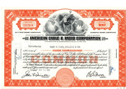 Titre De Bourse American Cable & Radio Corporation - 100 Actions New York 1961. - Industrie