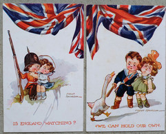 GUERRE 14/18 - ILLUSTRATEUR FRED SPURGIN - ENFANTS, DRAPEAUX GB - Lot De 2 CPA - Spurgin, Fred