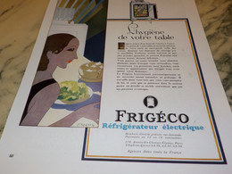 ANCIENNE PUBLICITE HYGIENE DE VOTRE TABLE FRIGO FRIGECO  1936 - Otros Aparatos