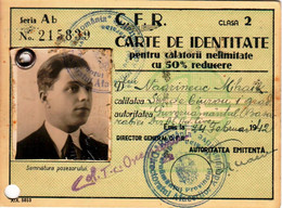 Romania, 1942, Romanian Railways CFR Identity Card - Revenue Fiscal Stamps / Cinderellas - Altri