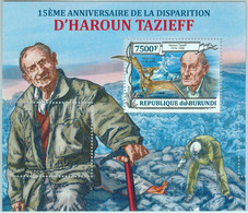 A1483 - BURUNDI, Error, 2013, МISPERF, SOUVENIR SHEET: H. Tazieff, Volcanos, Dinosaurs, Prehistory - Vor- U. Frühgeschichte