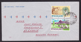 Nyasaland: Airmail Cover To Germany, 1964?, 2 Stamps, Timber, Tea Harvest, Rare Real Use, Cancel Zomba (minor Creases) - Nyassaland (1907-1953)