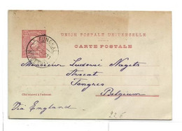 FUNCHAL  E.P. Carte Stationery Card 25r. Pink On Grey, Canc. FUNCHAL MADEIRA 6 Fev. 1900 to Tongres (Belgium).  Very Fre - Other & Unclassified