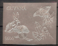 GUYANA  Animal,butterfly,flower,mushroom Silver Foil Set 1 Stamp Imperf.  MNH - Non Classificati