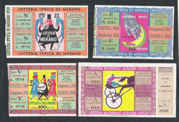 793 4 Biglietti Della Lotteria 1959 Monza Merano Agnano Lotteria Italia - Billetes De Lotería