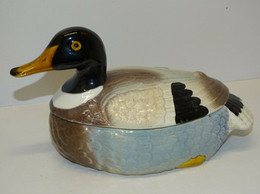 ANCIENNE BOITE TERRINE CERAMIQUE FORME CANARD FAIENCE PORTUGAL Michel CAUGANT Collection Déco Vitrine Cuisine - Other & Unclassified