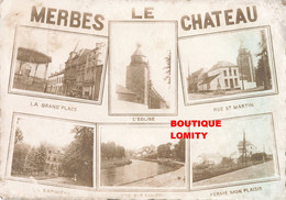 Belgique Merbes Le Chateau Multi Vues CPSM GF Grand Place Eglise Rue St Martin Ferme Mon Plaisir La Sapiniere , 1949 - Merbes-le-Château