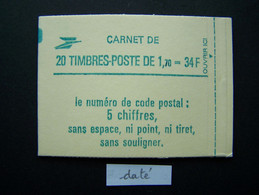 2318-C1 CONF. 8 CARNET DATE DU 30.7.84 FERME 20 TIMBRES LIBERTE DE GANDON 1,70 VERT CODE POSTAL (BOITE B) - Unclassified