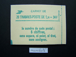 2318-C1 CONF. 8 CARNET NUMEROTE FERME 20 TIMBRES LIBERTE DE GANDON 1,70 VERT CODE POSTAL (BOITE B) - Modernes : 1959-...