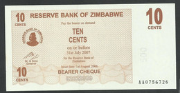 ZIMBABWE. 10 + 50 CENTS. 1.08.2006. PREFIX AA. Pick 35/36. SIGN.8.  UNC / NEUF. LOT OF 2 BANKNOTES - Zimbabwe