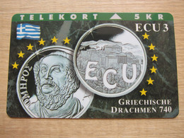 Private Issued Magnetic Phonecard,Greece Silver Coin Of HomerHomer, Mint, Only 2000 Pieces - Danemark