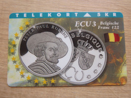 Private Issued Magnetic Phonecard,Belgium Silver Coin Of   Rubens, Mint - Danemark