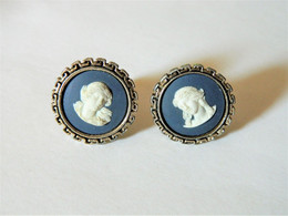 Vintage Dark Blue Wedgwood Greek Style Cufflinks - Cuff Links & Studs