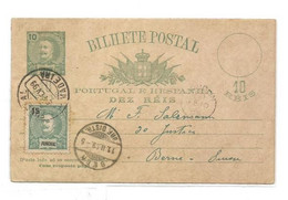 FUNCHAL  E.P. Carte Avec Réponse Postal Stationery Reply Card 10r. + 10r. Green On Cream + Tp 15r. Green, Canc. FUNCHAL - Autres & Non Classés