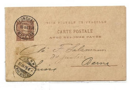 FUNCHAL  E.P. Carte Avec Réponse Postal Stationery Reply Card 30r. + 30r.. Grey-purple Brown On Cream, Canc. FUNCHAL MAD - Autres & Non Classés