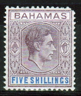 Bahamas 1938 Single 5s Stamp From The Definitive Set In Mounted Mint - 1859-1963 Colonia Británica