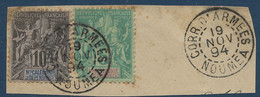 France Colonies Françaises Nouvelle Calédonie Fragment De 1894 Avec N°44 & 45 Obl Dateur "corr D'armées" - Oblitérés
