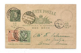 FUNCHAL  E.P. Carte Postal Stationery Card 10r. Green On Cream + Tp 5r. Orange And 10r. Green, Canc. FUNCHAL MADEIRA 6 F - Altri & Non Classificati