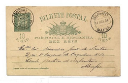 FUNCHAL  E.P. Carte Postal Stationery Card 10r. Green On Cream Canc. FUNCHAL MADEIRA 6 MAI 1894 to Mafra.  Very Fresh. - Otros & Sin Clasificación