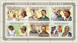 Guinea Bissau 2008, Humanistas, Pope J. Paul II, Gandhi, Diana, M. L. King, M. Teresa, 6val In BF - Mahatma Gandhi