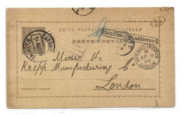 FUNCHAL  E.P. Carte Postal Stationery Card  20r. Purple-grey On Cream Canc. FUNCHAL MADEIRA 31 Mar. 1896 to London (Grea - Otros & Sin Clasificación