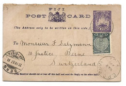 FIJI E.P. Carte Avec Réponse Postal Stationery Reply Card 1p. + 1p. Violet On Grey + Tp ½p. Green,  Canc. G.PO. SUVA FIJ - Fidji (...-1970)