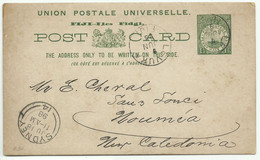 FIJI E.P. Carte Postal Stationery Card 1½p. Green On Cream,  Canc. G.PO. SUVA FIJI 9 June 1898 to Nouméa  (New Caledonia - Fiji (...-1970)