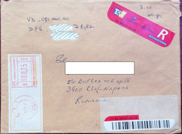 AMOUNT 8.25 RED MACHINE STAMPS ON REGISTERED COVER, 2002, ARGENTINA - Storia Postale