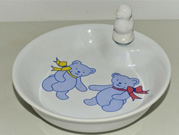 ASSIETTE BOUILLIE PORCELAINE REVOL 2 NOUNOURS 1 Noeud Jaune Et 1 Rose Déco - Gien (FRA)