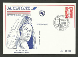 FDC Entier MARIANNE DE BRIAT - BICENTENAIRE / OB. Bureaux Temporaires La Poste PARIS 28.05.1992 - Cartes Postales Repiquages (avant 1995)