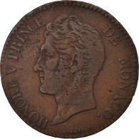 Monnaie, Monaco, Honore V, 5 Centimes, Cinq, 1837, Monaco, TB+, Cuivre, KM:95.2a - 1819-1922 Honoré V, Charles III, Albert I
