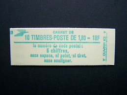2375-C1 CONF. 6 CARNET FERME 10 TIMBRES LIBERTE DE GANDON 1,80 VERT CODE POSTAL (BOITE B) - Moderne : 1959-...