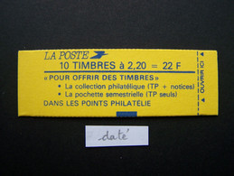 2376-C5 CONF. 9 CARNET DATE DU 2.9.87 FERME 10 TIMBRES LIBERTE DE GANDON 2,20 ROUGE (BOITE B) - Modern : 1959-…