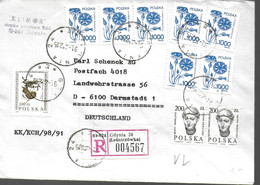 POLOGNE Lettre Recommandée 1990 Fleurs - Maschinenstempel (EMA)