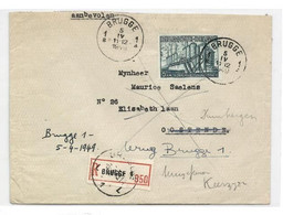 N°772 Obl. Sc BRUGGE 1 sur Lettre Recommandée Du 5-IV-1949 Vers Oostende + RETOUR (+ Verso : Etiquette INCONNU ONBEKEND) - 1948 Exportación