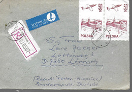 POLOGNE Lettre Recommandée  1986 Avions Chateaux De Varsovie - Maschinenstempel (EMA)