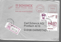 POLOGNE Lettre Recommandée  1988 Avions Chateaux De Varsovie - Maschinenstempel (EMA)