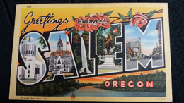 CPA GREETINGS FROM SALEM OREGON   LETTRES  ED CT ART COLORTONE  USA 1947 ROSES - Salem