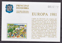 Andorre Viguerie épiscopale  Europa 1981 Neuf ** MNH Sin Charmela - Vegueria Episcopal