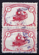 AT 10% BLOC OF 2 BELGIAN CONGO RAILWAY STAMPS - Obl. MWEKA - FROM 1942 - TRAIN - ZUG - TRENO - Treni