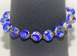 JOLI BRACELET VINTAGE Boules En Verre De Murano à Dominante Bleue Collection Bijou Vintage - Armbanden