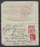 PNEUMATIQUE - 1937 - CARTE-LETTRE CHAPLAIN + PAIX - Rohrpost