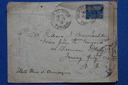 Y14 TUNISIE  BELLE LETTRE CENSUREE 1918 PETIT BUREAU SOUK EL ARBA POUR JERSEY USA   + AFFRANCHISSEMENT PLAISANT - Briefe U. Dokumente