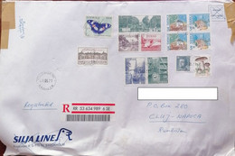 BUTTERFLY, PALACE, LANDSCAPES, BOATS, ARCHITECTURE, KING, MUSHROOMS, STAMPS ON REGISTERED COVER, 2001, SWEDEN - Brieven En Documenten