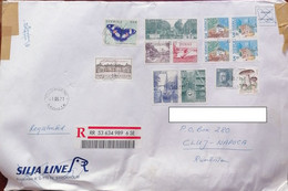 BUTTERFLY, PALACE, LANDSCAPES, BOATS, ARCHITECTURE, KING, MUSHROOMS, STAMPS ON REGISTERED COVER, 2001, SWEDEN - Cartas & Documentos