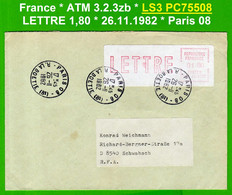 France ATM Vignette LS3 PC75508 / Michel 3.2.3 Zb / LETTRE 1,80 FF / Paris 08  / LSA Distributeurs Automatenmarken - 1981-84 Types « LS » & « LSA » (prototypes)