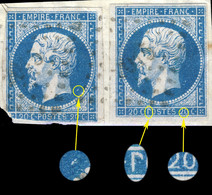 France - 2x Yv.14A 20c Bleu T. I Dont Variété "P" De "POSTES" Cassé (possibles 075G3 &123G3) Obl. Sur Fragment. - 1853-1860 Napoléon III