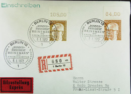 Berlin: FDC-R-Eil-Brief Mit 120,160 Pf Bundespräsident Heinemann SoSt. BERLIN 12 (680 Vn) Vom 8.3.1972 Knr: 395/6 - FDC: Brieven