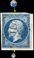 France - Yv.14A 20c Bleu T. I Planché 032D1 (3è état) - Obl Pc 1197 (ESPALION) Sur Petit Fragment (2 Marges Courtes) - 1853-1860 Napoléon III