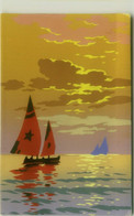 MESCHINI SIGNED 1930s HAND PAINTED / DIPINTA A MANO / POCHOIR POSTCARD - BOAT & SUNSET - ARS NOVA  (1774) - Chiostri, Carlo